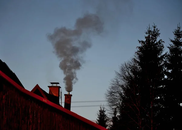 air pollution with solid fuels, coal, coke, wood, pollen, briquettes. they can pollute the smell of black smoke in the whole village. the inversion does not allow to disperse the flue gas.