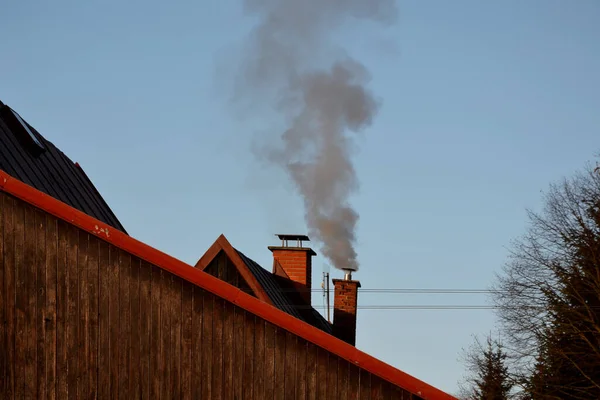 Znečištění Ovzduší Pevnými Palivy Uhlím Koksem Dřevem Pylem Briketami Mohou — Stock fotografie