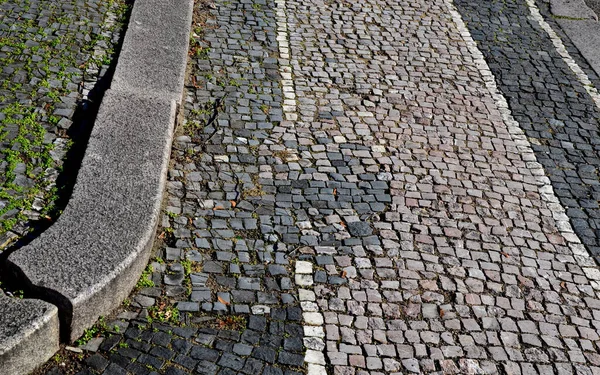 Limestone Black White Mosaic Old Badly Repaired Patches Tree Roots — Stock Photo, Image