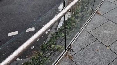 Kapı kolunun altından sarı ışıklı bir LED şerit çıkıyor. Merdiven korkuluğunun kenarı çerçevesiz cam panellerden yapılmış. Metal kulplarda paslanmaz çelik parmaklıklar