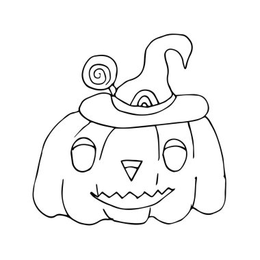  Karalama balkabakları. Cadılar Bayramı için balkabakları. Doğrusal bir model. Çocuklar ve yetişkinler için boyama sayfaları.