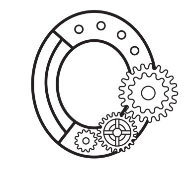 Steampunk stili yazı tipi. Çarkların mekanik alfabesi. Logo ve metin için klasik steampunk alfabesinin O. Vector illüstrasyonu. Çocuklar için harika boyama sayfaları 