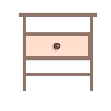 Beyaz arka planda izole edilmiş, retro tarzı bir çekmecesi olan tek kişilik bir komodin. Düz çizim. Vektör eli çizilmiş eski mobilyalar.