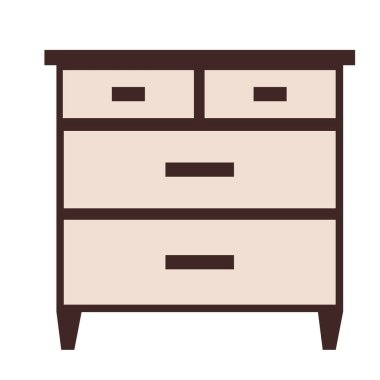 Tek bir modern komodin, beyaz arka planda izole edilmiş. Düz çizim. El çizimi vektör mobilyalar. Yatak odası, oturma odası, banyo için.