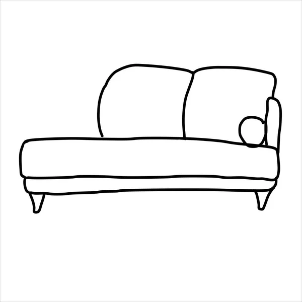 Μονό Κρεβάτι Ζωγραφίζοντας Στυλ Doodle Απομονωμένο Λευκό Φόντο Εικονογράφηση Διάνυσμα — Διανυσματικό Αρχείο