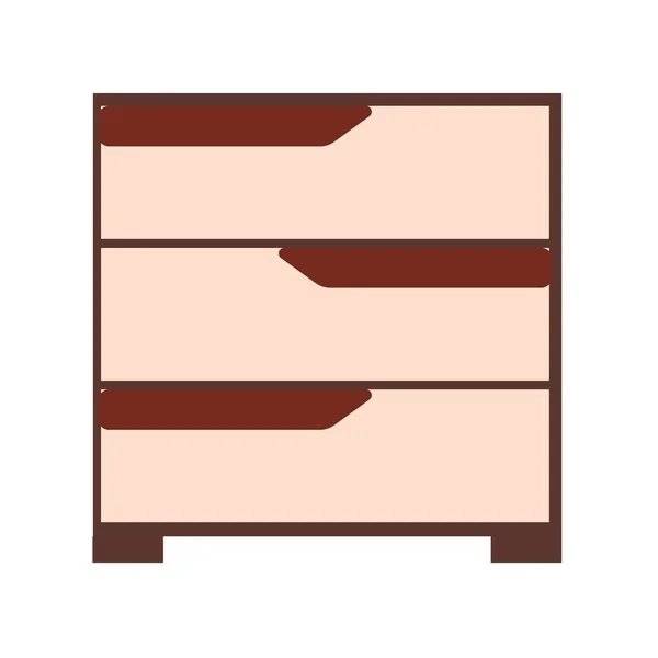 独立的现代床头柜 三个抽屉隔离在一个白色背景 平面风格的插图 矢量手绘老式家具 — 图库矢量图片