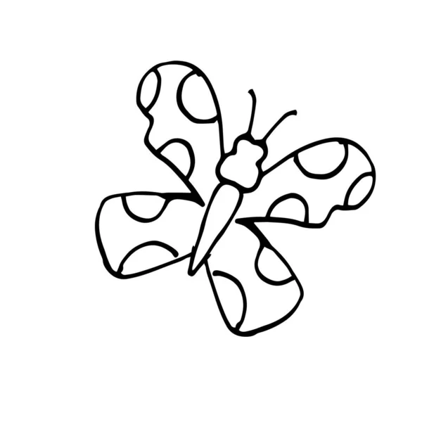 Singola Farfalla Estiva Disegno Vettoriale Stile Doodle Isolato Uno Sfondo — Vettoriale Stock