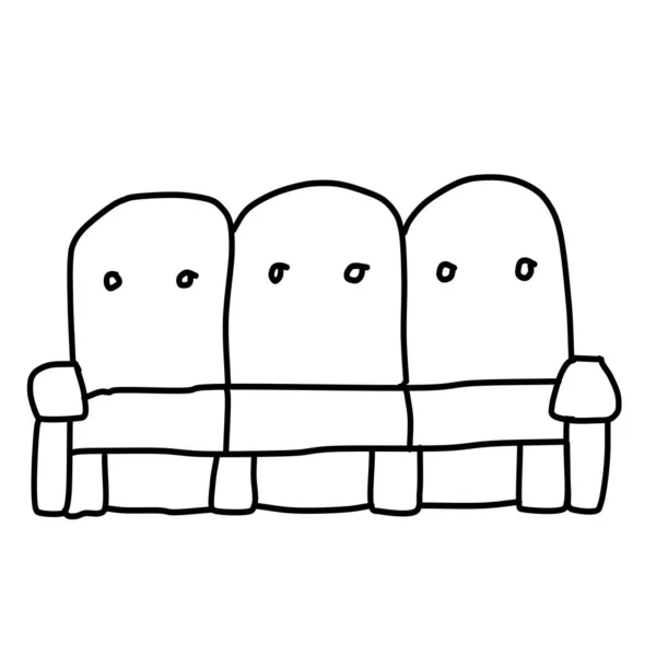Modern Three Piece Sofa Drawing Doodle Style Isolated White Background — 스톡 벡터