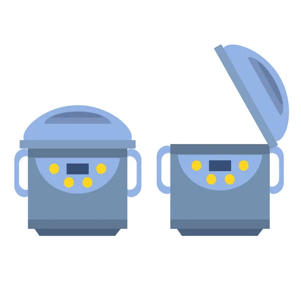 Multicooker Stroj Bílém Pozadí Modrý Vektorový Kuchyňský Spotřebič Vybavení Kuchyně — Stockový vektor