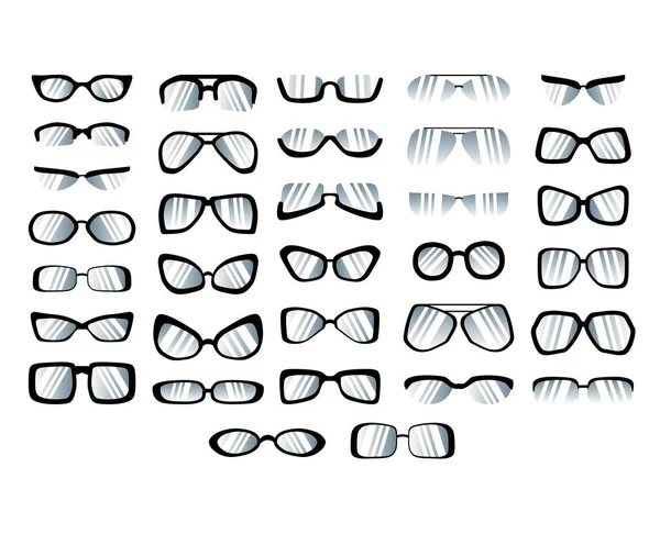 Set Gafas Sol Monturas Negras Estilo Plano Aisladas Sobre Fondo — Archivo Imágenes Vectoriales