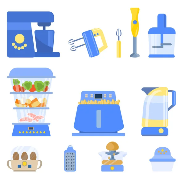 Σετ Συσκευών Κουζίνας Και Ηλεκτρονικών Για Μαγείρεμα Τροφίμων Που Απομονώνονται — Διανυσματικό Αρχείο