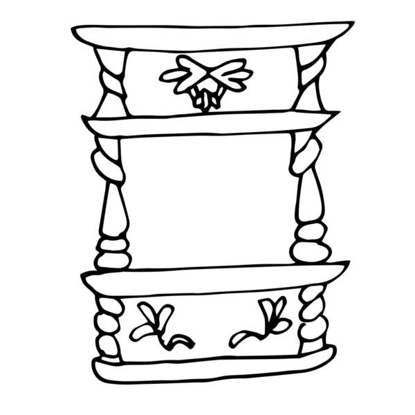 白い背景に隔離された単一のエレガントなアンティークの本棚 ドゥードルのスタイル ベクトル手描きヴィンテージ家具 — ストックベクタ