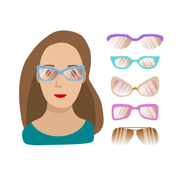 Suitable Glasses Oval Female Face Template Girl Face Set Glasses — Stock Vector