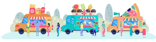 Festival Street Food Ligne Restauration Rapide Voiture Street Food Trucks — Image vectorielle