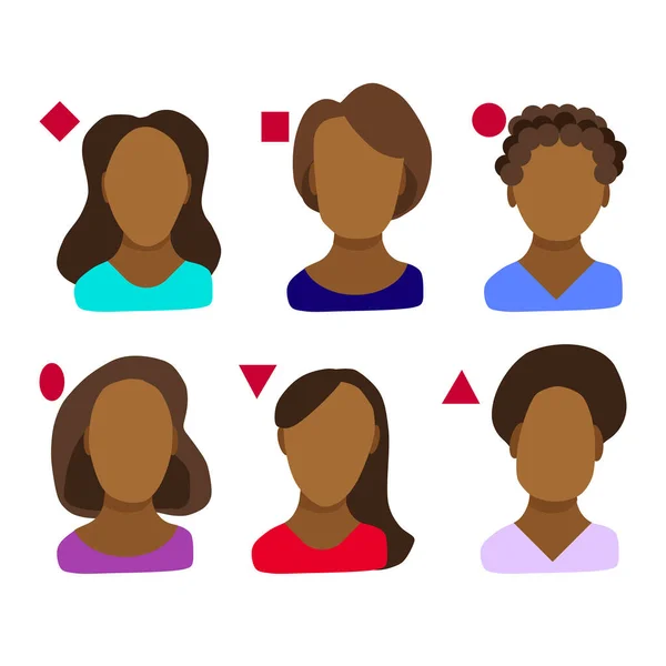 不同形式的非裔美国女性面孔 一个女孩的椭圆形 正方形 矩形和菱形的脸 玻璃形状的矢量模板 平面样式的矢量插图 — 图库矢量图片