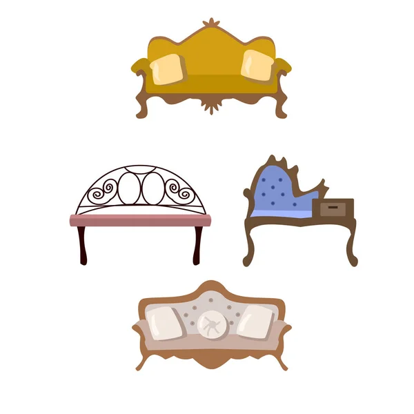 Elegantes Muebles Antiguos Sofá Sofás Dibujos Animados Coloridos Ilustración Vector — Archivo Imágenes Vectoriales