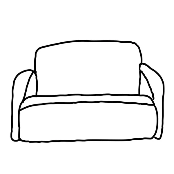 Pojedyncza Prosta Sofa Rysunek Stylu Doodle Odizolowany Białym Tle Ilustracja — Wektor stockowy