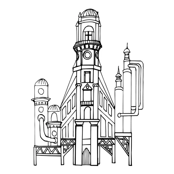 Wektorowa Ilustracja Steampunkowego Domu Styl Wiktoriański Fantastyczna Architektura Kolorowanki Dla — Wektor stockowy