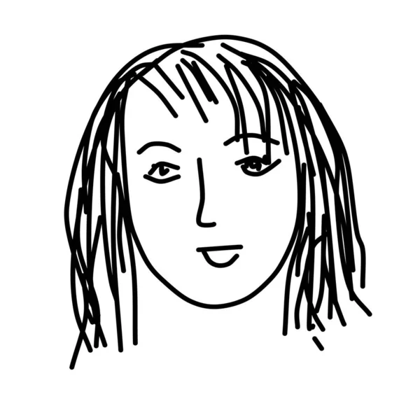 Doodle Bella Donna Face Black Bianco Disegno Del Fumetto Giornata — Vettoriale Stock