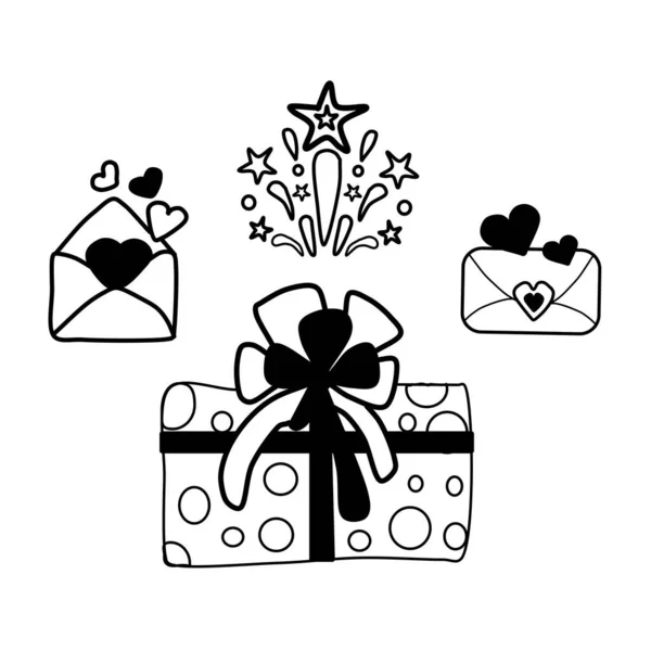 Holiday Vector Icon Set Isolated White Background Gift Love Letters — 스톡 벡터