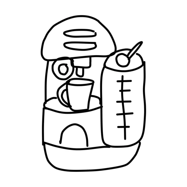 Pojedynczy Ekspres Kawy Element Kawiarni Rysunek Stylu Doodle Projektowania Menu — Wektor stockowy