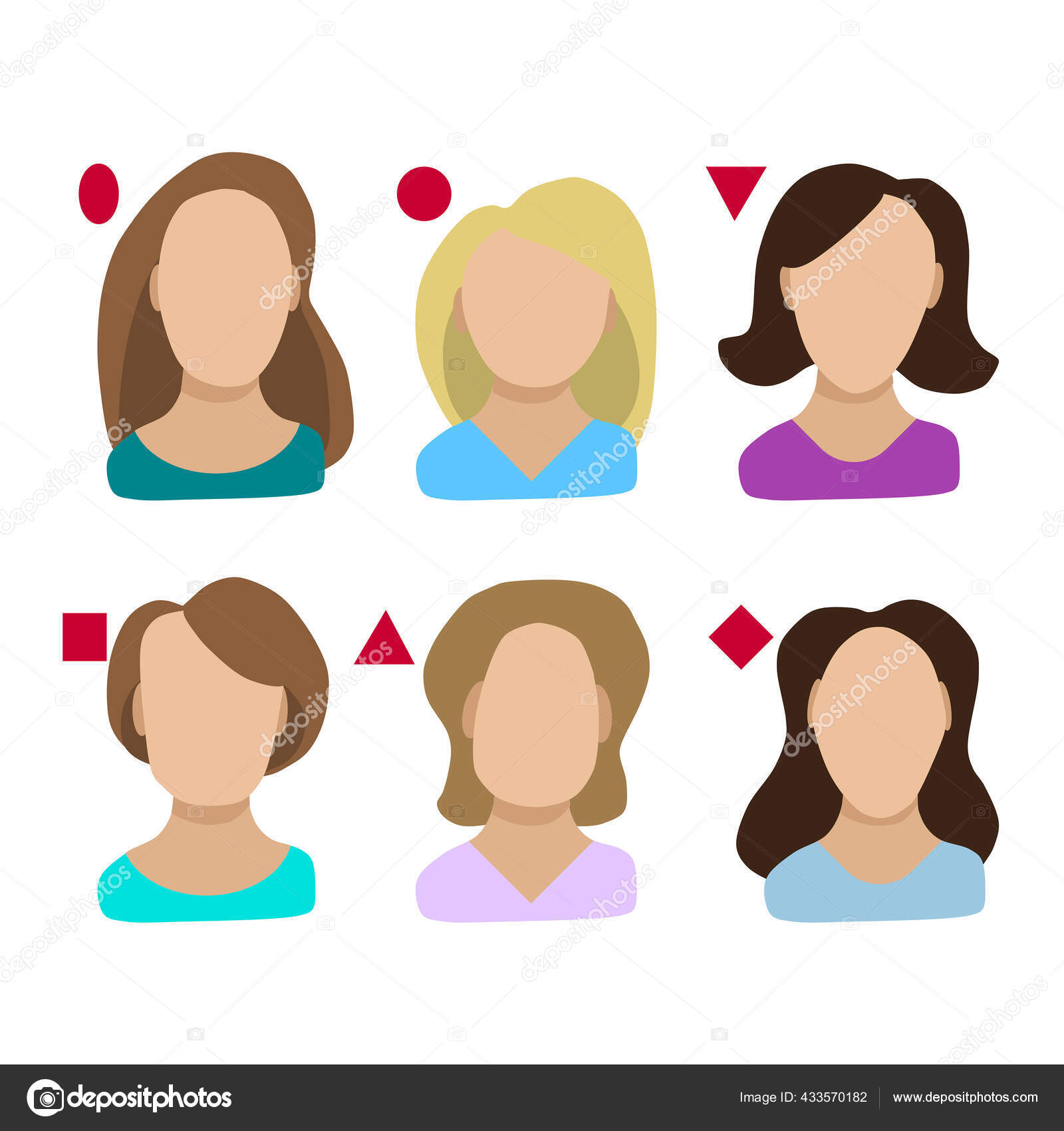 女性脸型的类型椭圆形正方形矩形和菱形的女孩的脸选择发型和眼镜形状的向量模板平面样式的说明性向量图库矢量图©Nadine.de.trevile  433570182, image size:1600x1700