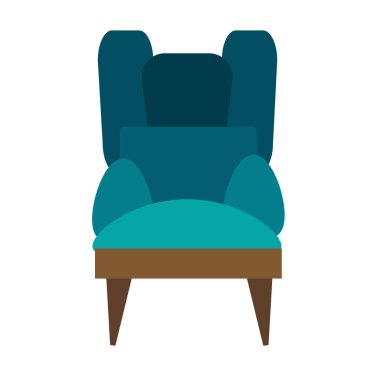 Rahat koyu yeşil koltuk, beyaz arka planda izole edilmiş. Düz bir şekilde vektör illüstrasyonu. Ev ve ofis için mobilya koleksiyonu