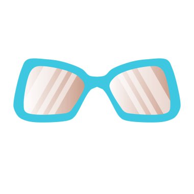 Büyük turkuaz çerçeveli tek güneş gözlüğü, beyaz arka planda izole edilmiş. Düz biçimli vektör illüstrasyonu