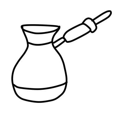 Kahve için tek cezve. Kahve seti elementi. Doodle tarzında çizim. Tasarım, menü, kafe, ambalaj kağıdı için. 