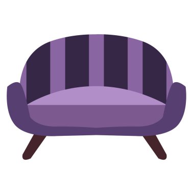 Beyaz arka planda mor bir yatak. Düz bir şekilde izole edilmiş vektör çizimi. Retro-stil. Daireler ve ofisler için mobilyalar. İç tasarım için.