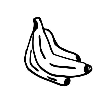 Bir avuç muz. Doodle tarzında vektör çizimi. Yaz temalı basit bir siyah beyaz resim. Beyaz bir arka planda izole edilmiş. Tasarım ve dekor elementi.