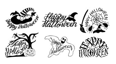 Cadılar Bayramı tabirleri seti. Mutlu Noeller. Calligraphi. Vektör harfleri. El çizimi dekoratif unsurlar beyaz bir arkaplanda izole edilmiş. Poster, tebrik kartı, parti davetiyesi için.. 