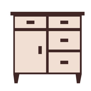 Tek bir modern komodin, beyaz arka planda izole edilmiş. Düz çizim. El çizimi vektör mobilyalar. Yatak odası, oturma odası, banyo için.