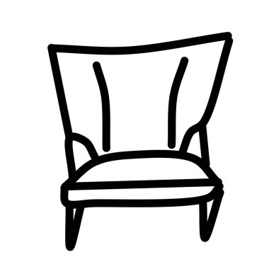 Beyaz arka planda izole edilmiş bir sandalye. Beyaz arka planda siyah çizgilerle ana hatlarını çiz. Doodle tarzında mobilya taşıyıcı koleksiyonu