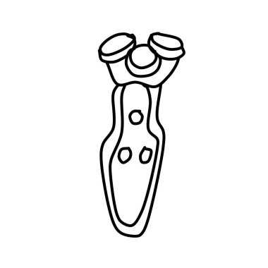 Beyaz arka planda izole edilmiş sakallar için elektrikli tıraş makinesi. Doodle tarzı elektrikli jilet sakallı bir illüstrasyon. Web tasarımı için vektör simgesi. 
