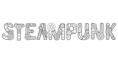 Steampunk yazıtları vektör stilize edilmiş el yazısıyla yazılmıştır. Vitesli mekanik harfler. Üst düzey bir dava. Logolar ve çocuklar ve yetişkinler için harika renkler.