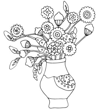 Yaratıcı steampunk mekanik nesne. Bir sürü mekanik çiçek. Steampunk tarzı dişliler ve ampuller. Robot resim tarzında vektör illüstrasyonu. Çocuklar ve yetişkinler için boyama sayfası.