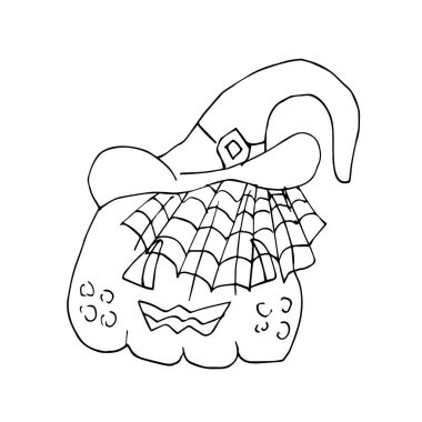  Karalama balkabakları. Cadılar Bayramı için balkabakları. Doğrusal bir model. Çocuklar ve yetişkinler için boyama sayfaları.