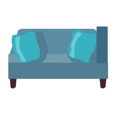 Beyaz arka planda turkuaz yastıklı modern bir gündüz yatağı. Düz bir şekilde izole edilmiş vektör çizimi. Retro-stil. Daireler ve ofisler için mobilyalar. İç tasarım için.