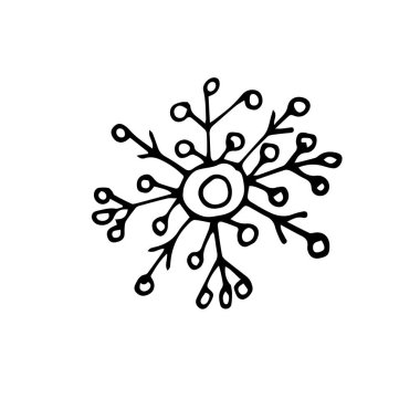Doodle tarzında tek bir kar tanesi beyaz arka planda izole edilmiş. Kar Tanesi ikonu elle çizilmiş. Noel skeci. Yeni yılın tasarımı ve dekorasyonu için.
