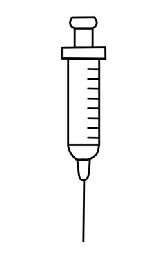 İğneler için tıbbi bir şırınganın vektör simgesi. Web tasarımı ve kitaplar için Doodle tarzı illüstrasyon