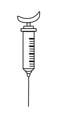 Diş hekimliği için tıbbi bir şırınganın vektör simgesi. Tıbbi ekipman. Web tasarımı ve kitaplar için Doodle tarzı illüstrasyon