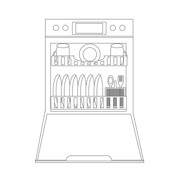 Lavavajillas Abierto Con Platos Interior Electrodomésticos Modernos Para Lavar Platos — Vector de stock