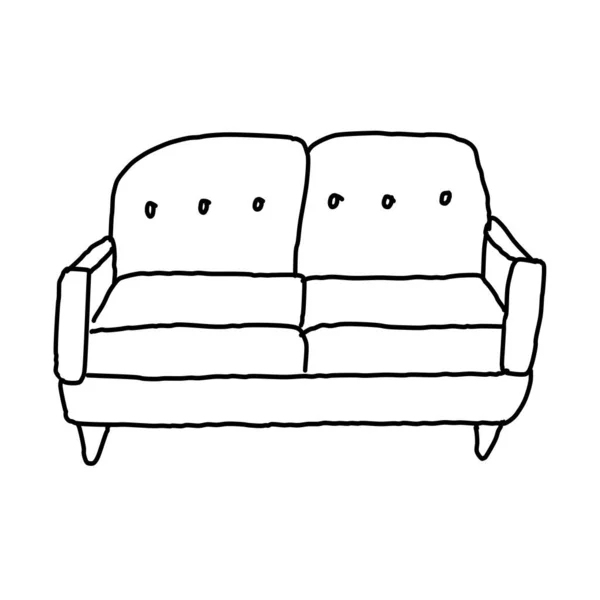 Modern Two Piece Sofa Drawing Doodle Style Isolated White Background — 스톡 벡터