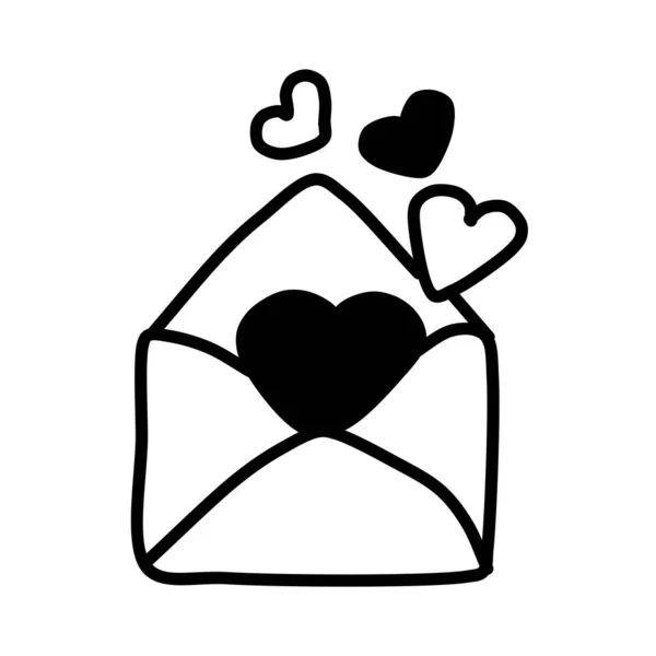 Handritade Romantiska Klotter Kuvert Med Hjärtan Och Förklaringar Kärlek Isolerad — Stock vektor