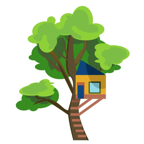 Cozy Tree House House Tree Kids Children Playground Flat Style — Stock Vector