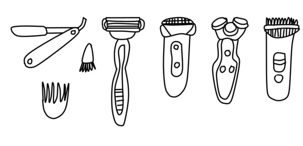 Een Set Voor Het Scheren Knippen Van Haar Elektrische Rechte — Stockvector