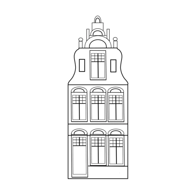 Antigua Casa Europea Ciudad Escandinava Casa Holandesa Fachada Estilizada Edificios — Vector de stock