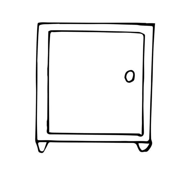 一个简单的正方形床头柜的矢量绘图 素描格子 一个线性模式 黑色和白色的涂鸦在白色的背景上被隔离 客厅的现代家具 — 图库矢量图片