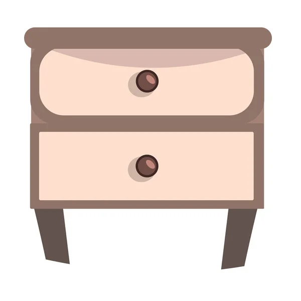 单典雅的经典床头柜 两个抽屉 圆形把手 白色背景隔离 平面风格的插图 矢量手绘老式家具 — 图库矢量图片